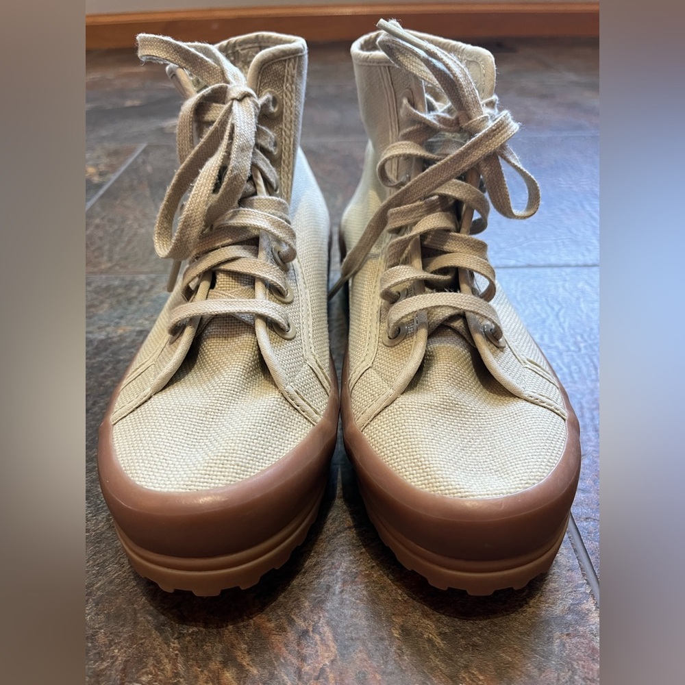 SUPERGA Alpina S21253W tan high top canvas utilitarian  sneaker tennis shoe. 38 - Picture 2 of 11